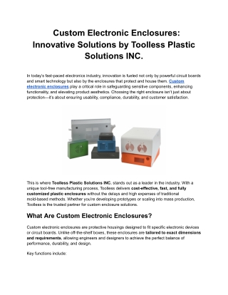 Custom Electronic Enclosures_ Innovative Solutions by Toolless Plastic Solutions INC.