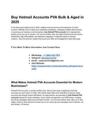 Buy Hotmail Accounts PVA Bulk & Aged in 2025