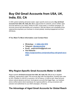Buy Old Gmail Accounts from USA, UK, India, EU, CA