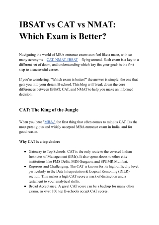 IBSAT vs. CAT vs. NMAT: Which MBA Entrance Exam is Better for You?