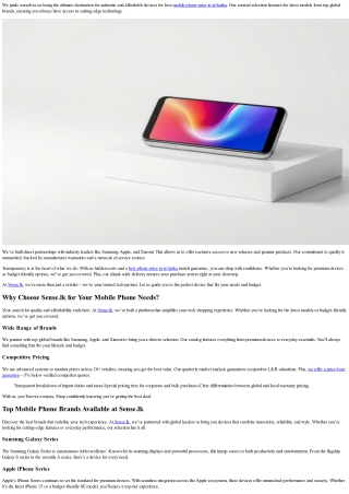 Sense.lk Best Mobile Phone Price in Sri Lanka