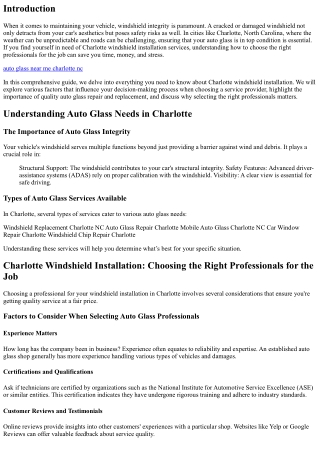 Charlotte Windshield Installation: Choosing the Right Professionals for the Job