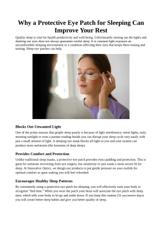 Why a Protective Eye Patch for Sleeping Can Improve Your Rest
