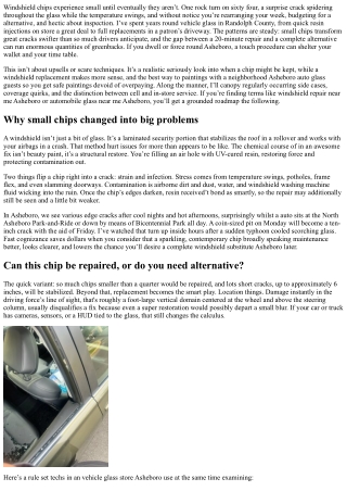 Windshield Chip Repair in Asheboro: Save Time and Money