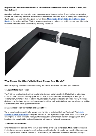 Upgrade Your Bathroom with Mont Hard's Matte Black Shower Door Handle_ Stylish, Durable, and Easy to Install