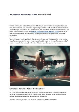Turkish Airlines Houston Office in Texas   1-855-742-0149