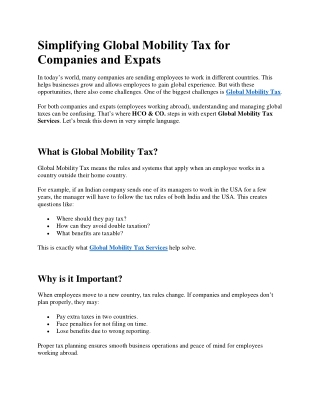 Simplifying Global Mobility Tax for Companies and Expats