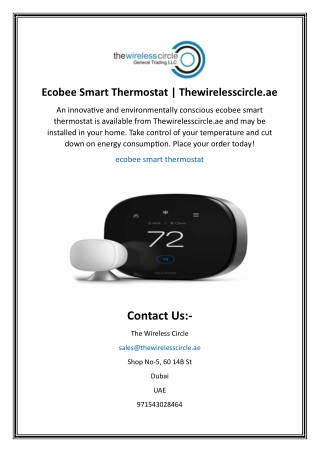 Ecobee Smart Thermostat | Thewirelesscircle.ae
