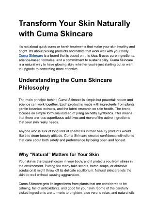 Cuma Skincare for All Ages: Gentle Care, Visible Results