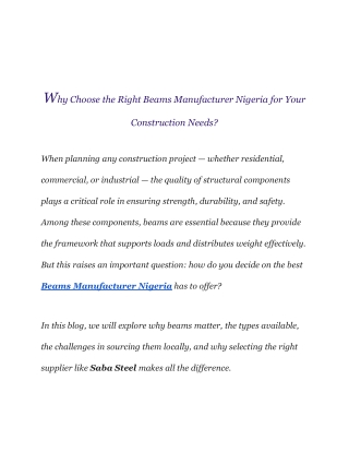 Why Choose the Right Beams Manufacturer Nigeria for Your Construction Needs