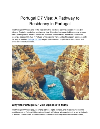 Portugal D7 Visa_ A Pathway to Residency in Portugal