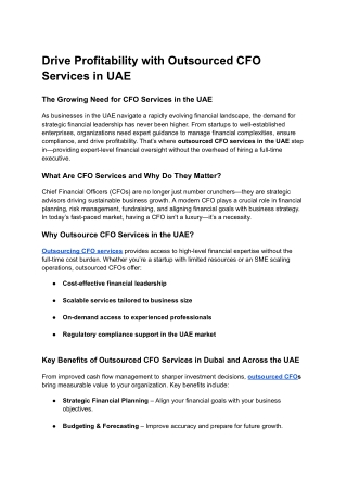 Drive Profitability with Outsourced CFO Services in UAE
