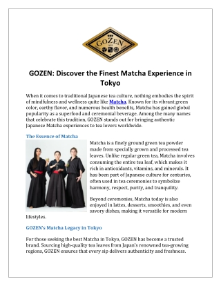 GOZEN Discover the Finest Matcha Experience in Tokyo
