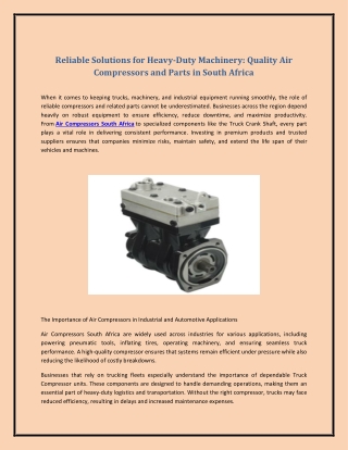 Reliable Solutions for Heavy-Duty Machinery: Quality Air Compressors and Parts i