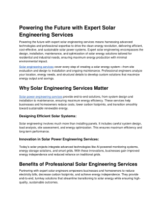 Powering the Future with Expert Solar Engineering Services