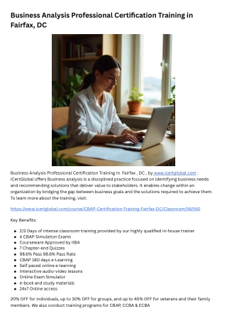 Business Analysis Professional Certification Training in  Fairfax, DC