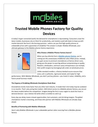 Trusted Mobile Phones Factory for Quality Devices
