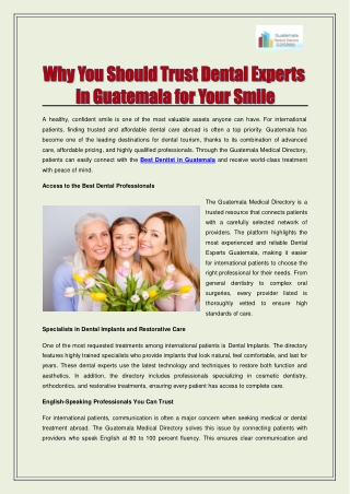 Why You Should Trust Dental Experts in Guatemala for Your Smile