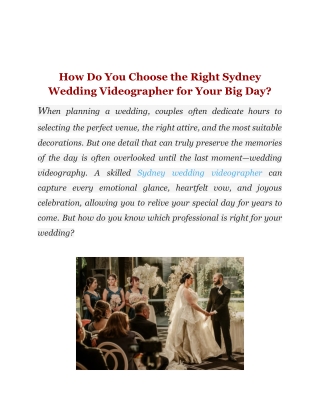 How Do You Choose the Right Sydney Wedding Videographer for Your Big Day