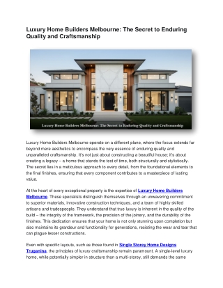 Luxury Home Builders Melbourne The Secret to Enduring Quality and Craftsmanship