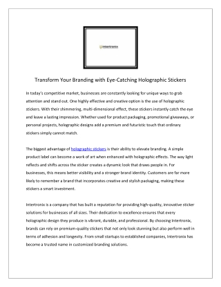 Transform Your Branding with Eye-Catching Holographic Stickers