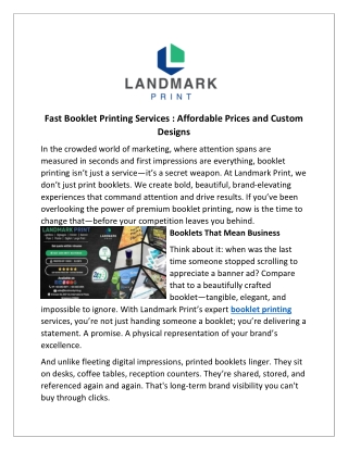 Fast Booklet Printing Services