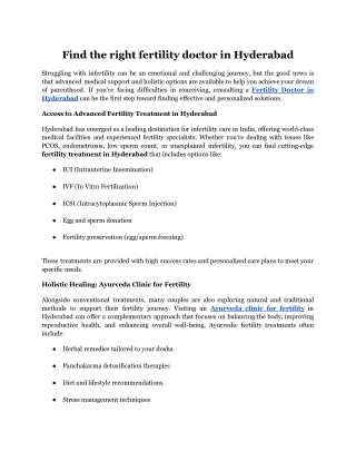 Find the right fertility doctor in Hyderabad