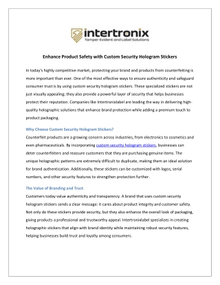 Enhance Product Safety with Custom Security Hologram Stickers