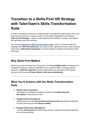 Transition to a Skills-First HR Strategy with TalenTeam’s Skills Transformation Suite