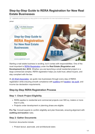 cajdshah.com-Step-by-Step Guide to RERA Registration for New Real Estate Businesses