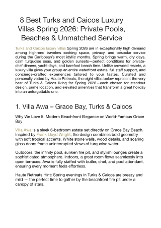 Turks and Caicos luxury villas spring  2026