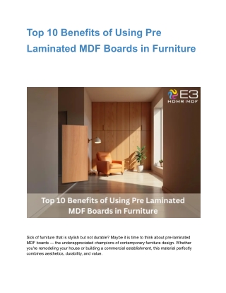 Top 10 Benefits of Using Pre Laminated MDF Boards in Furniture