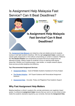 Is Assignment Help Malaysia Fast Service