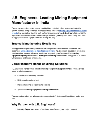 J.B. Engineers_ Leading Mining Equipment Manufacturer in India