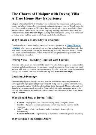 The Charm of Udaipur with Devraj Villa – A True Home Stay Experience