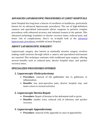 ADVANCED LAPAROSCOPIC PROCEDURES AT JANET HOSPITALS