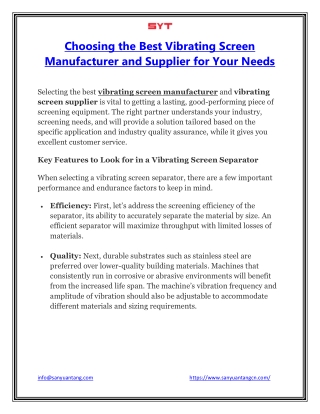 Choosing the Best Vibrating Screen Manufacturer and Supplier for Your Needs