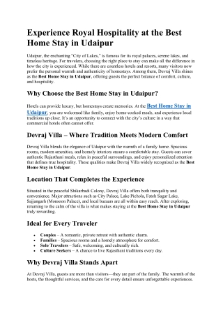 Experience Royal Hospitality at the Best Home Stay in Udaipur