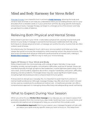 Mind and body harmony for stress relief