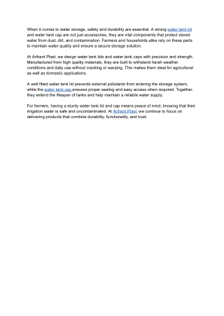 Water Tank Lid and Water Tank Cap for Safe Storage | Arihant Plast