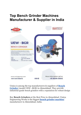 Top Bench Grinder Machines Manufacturer & Supplier in India