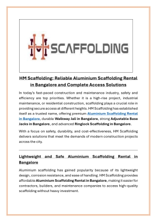 HM Scaffolding Reliable Aluminium Scaffolding Rental in Bangalore and Complete Access Solutions