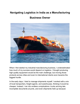 Navigating Logistics in India as a Manufacturing Business Owner