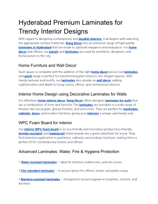 Hyderabad Premium Laminates for Trendy Interior Designs