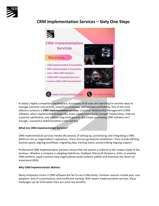 CRM Implementation Services – Sixty One Steps