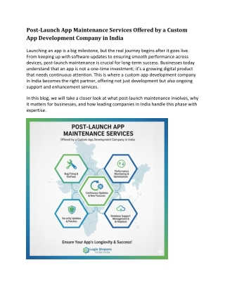Post-Launch App Maintenance Services Offered by a Custom App Development Company in India