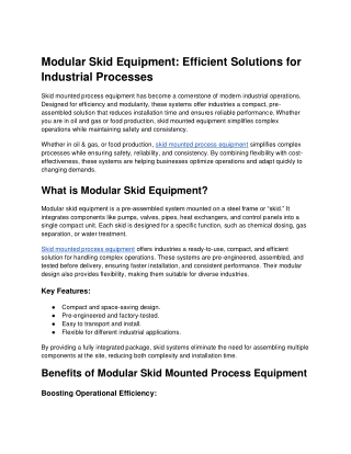 Modular Skid Equipment Efficient Solutions for Industrial Processes