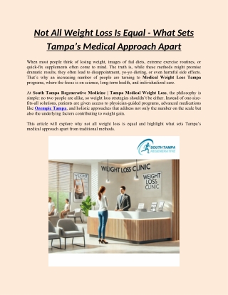 Not All Weight Loss Is Equal - What Sets Tampa’s Medical Approach Apart
