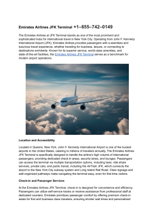 Emirates Airlines JFK Terminal  1–855–742–0149