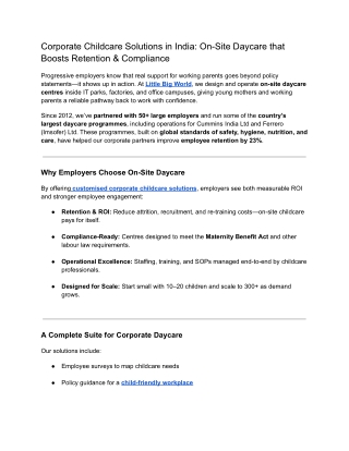 Corporate Childcare Solutions in India_ On-Site Daycare that Boosts Retention & Compliance